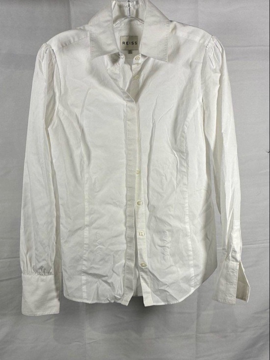 Reiss Tops - Reiss White Cotton Tailored Button Up Blouse Puff Shoulder Shirt US 6 UK 10 EU 3